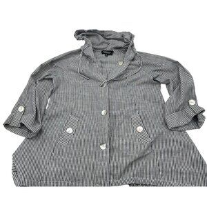 Jones & Co Women's Medium‎ Stripe Linen Cotton Button-Up Roll Tab Sleeves Blouse